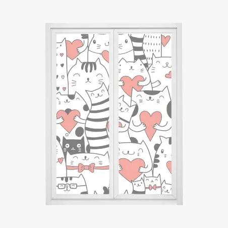 Fensteraufkleber süße katzen mit herzen muster – Pixers®