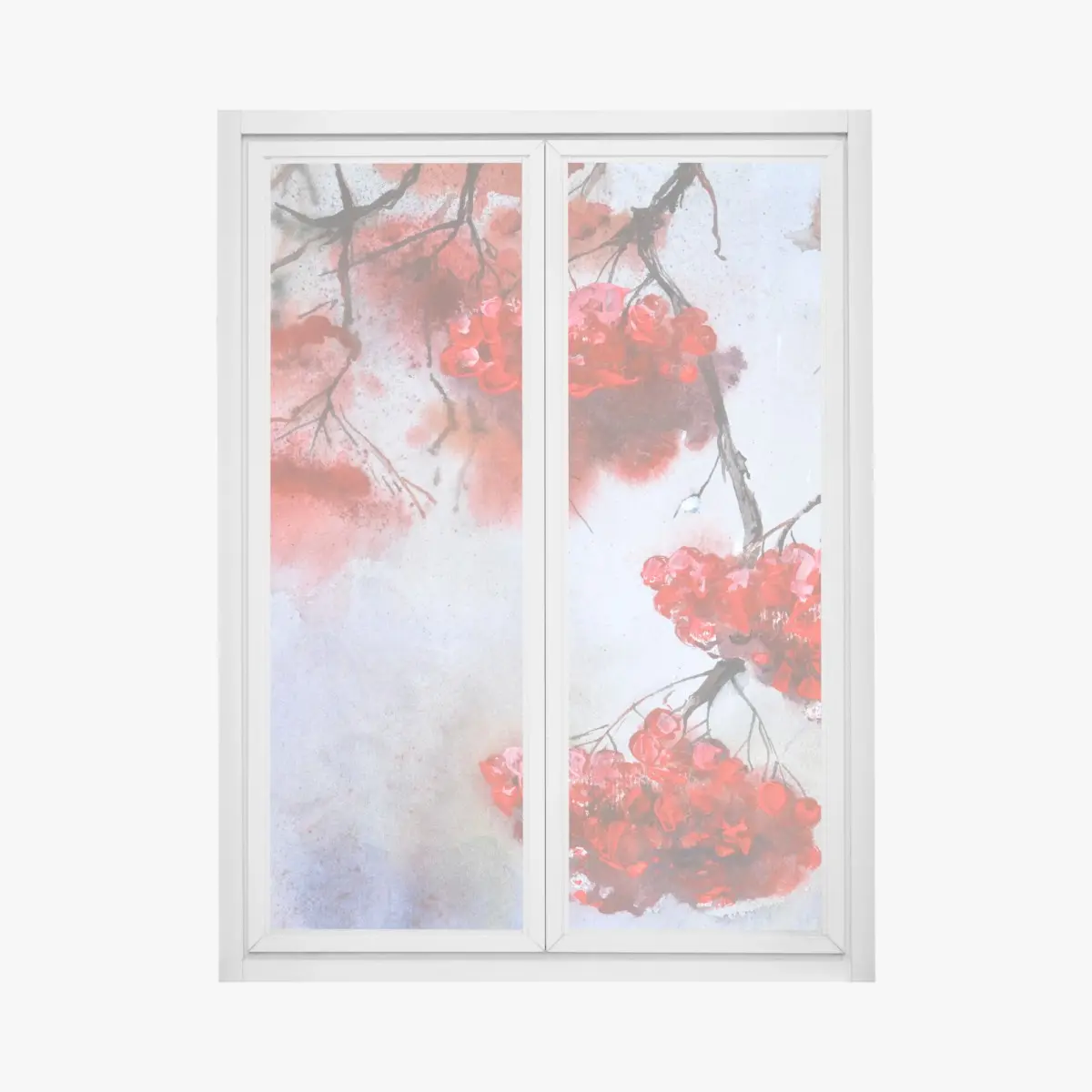 Fensteraufkleber aquarell rote beeren an zweigen – Pixers®