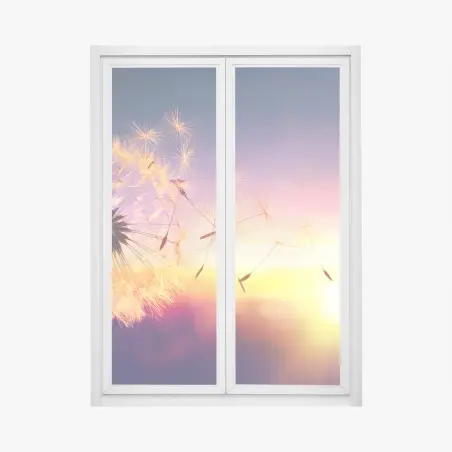 Fensteraufkleber goldener löwenzahn bei sonnenuntergang – Pixers®
