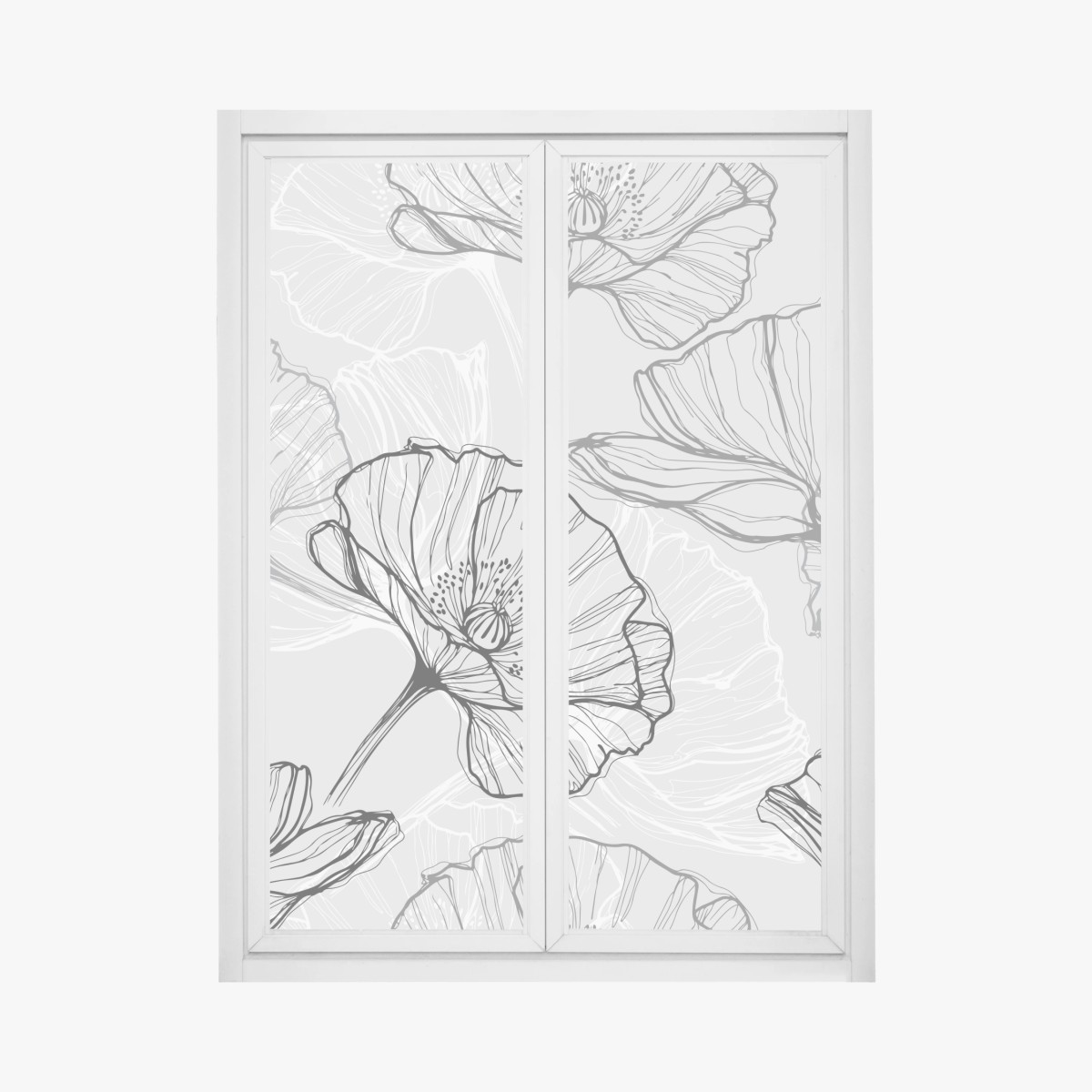 Fensteraufkleber zarter grauer mohn in linienzeichnung – Pixers®