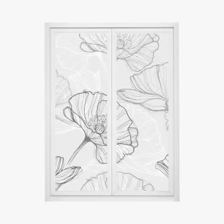 Fensteraufkleber zarter grauer mohn in linienzeichnung – Pixers®