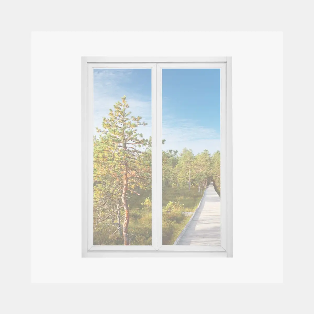 Fensteraufkleber sonniger steg durch den kiefernwald – Pixers®