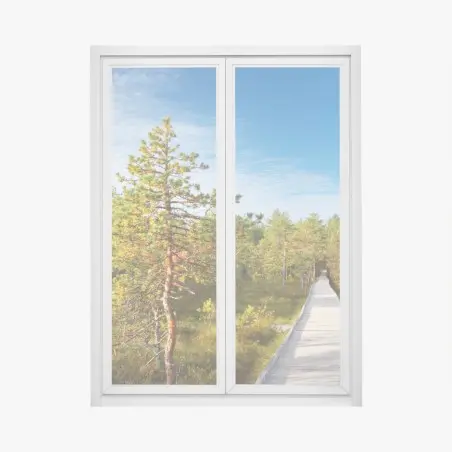 Fensteraufkleber sonniger steg durch den kiefernwald – Pixers®