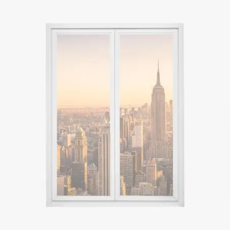 Fensteraufkleber goldener sonnenuntergang über der skyline von New York – Pixers®