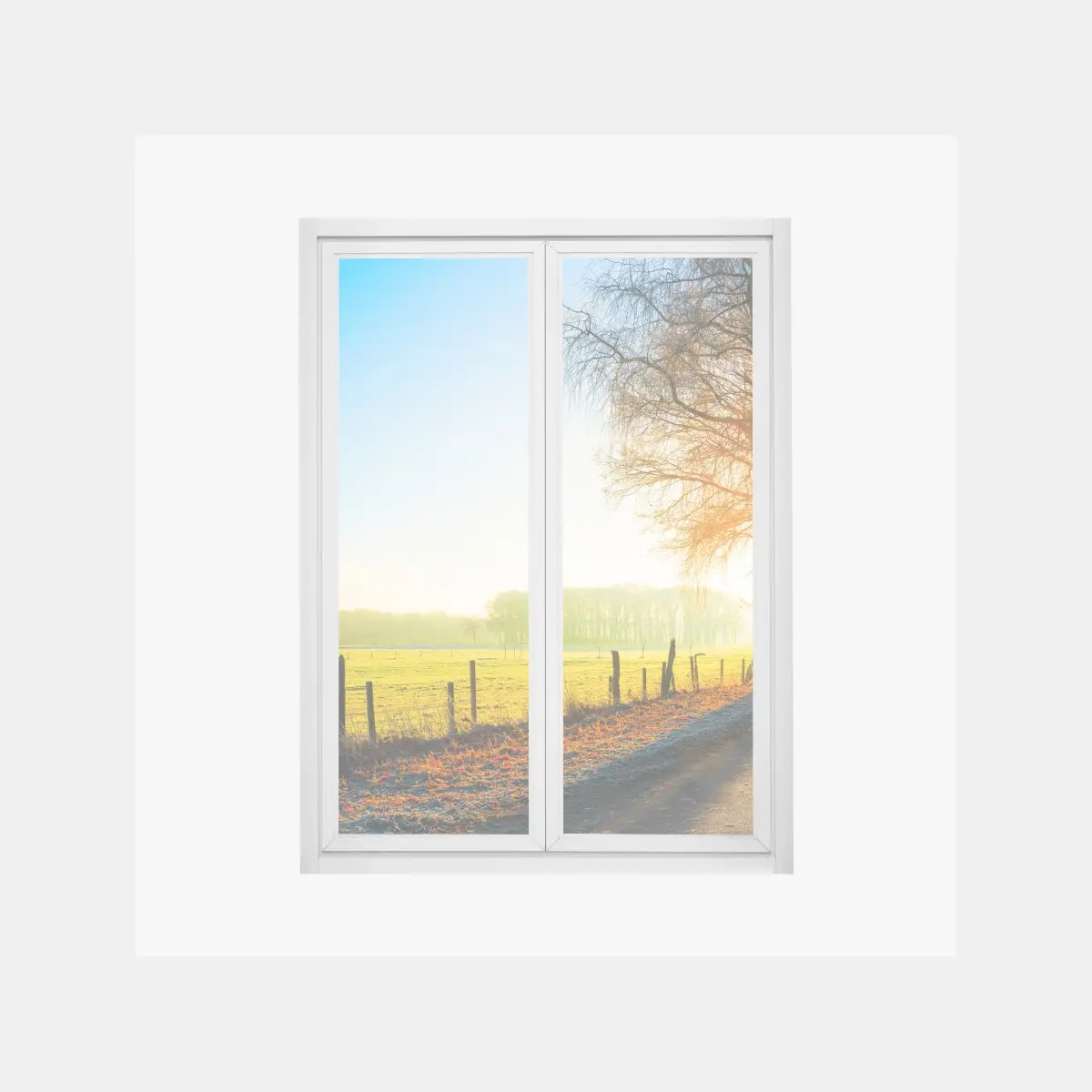 Fensteraufkleber sonnenbeschienener landweg durch herbstliche wiese – Pixers®