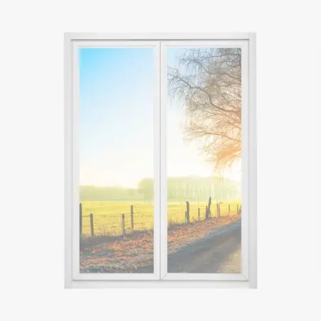 Fensteraufkleber sonnenbeschienener landweg durch herbstliche wiese – Pixers®