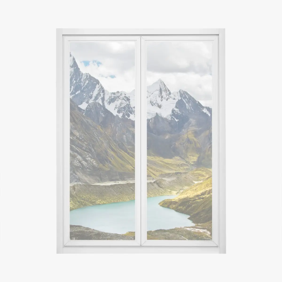 Fensteraufkleber türkisblauer bergsee unter schneegipfeln – Pixers®