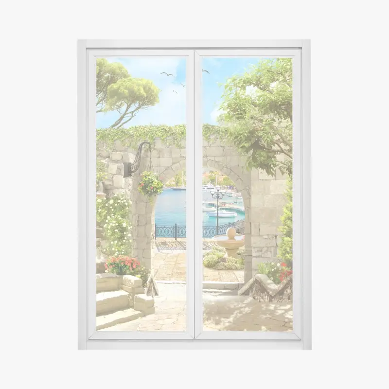 Fensteraufkleber mediterraner blick durch eine arkade