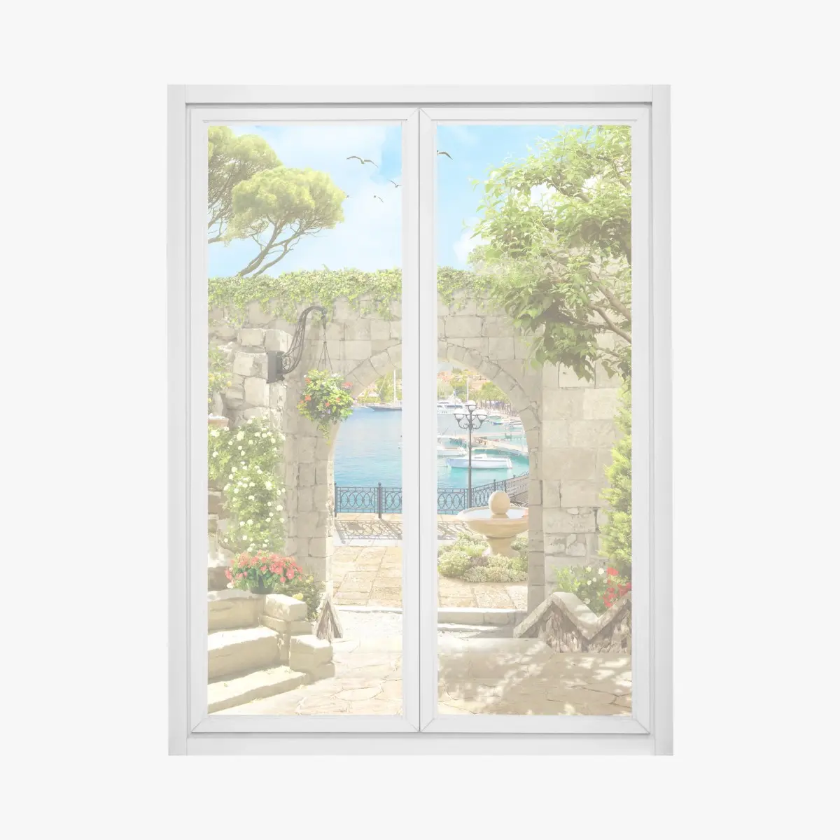 Fensteraufkleber mediterraner blick durch eine arkade – Pixers®