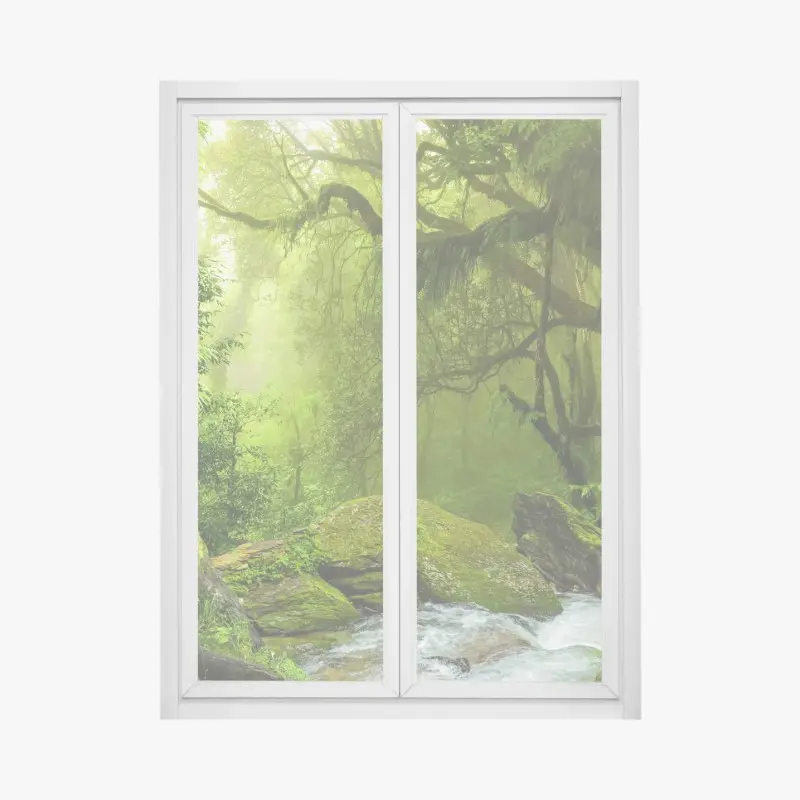 Fensteraufkleber verzauberter grüner waldbach
