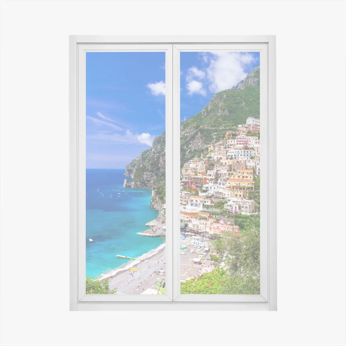 Fensteraufkleber sonnige panoramaaufnahme von Positano an der Amalfiküste – Pixers®