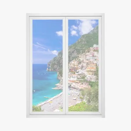 Fensteraufkleber sonnige panoramaaufnahme von Positano an der Amalfiküste – Pixers®