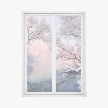 Fensteraufkleber ruhige winterlandschaft am fluss – Pixers®