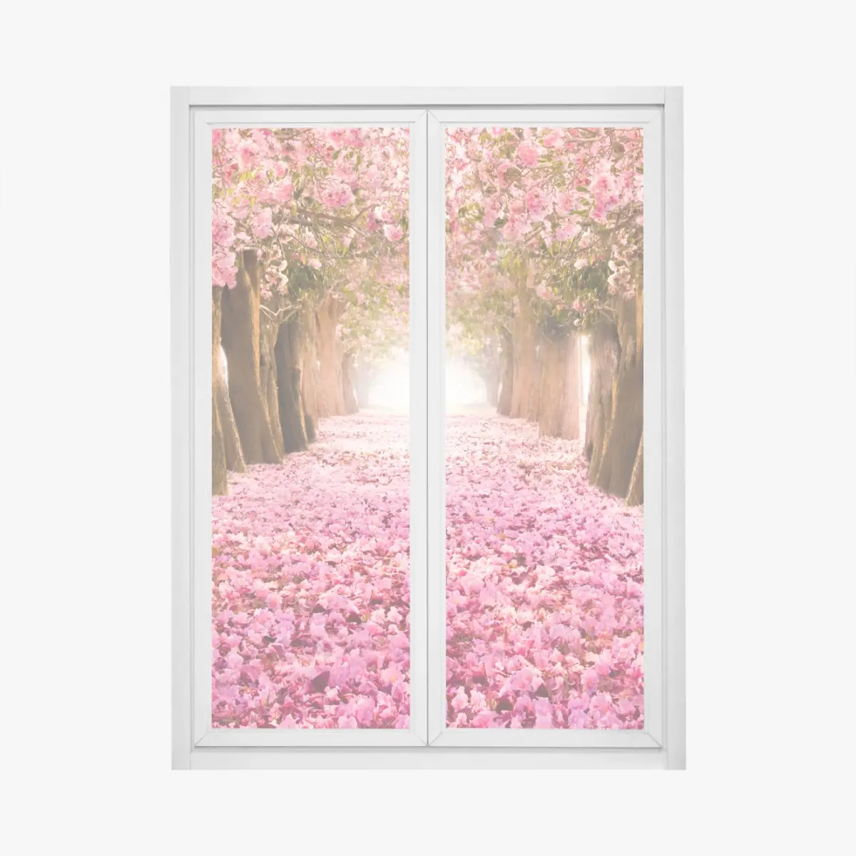 Fensteraufkleber rosa blütenallee unter kirschbäumen – Pixers®