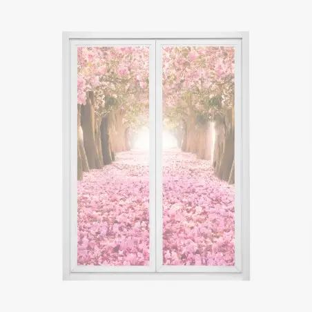 Fensteraufkleber rosa blütenallee unter kirschbäumen – Pixers®