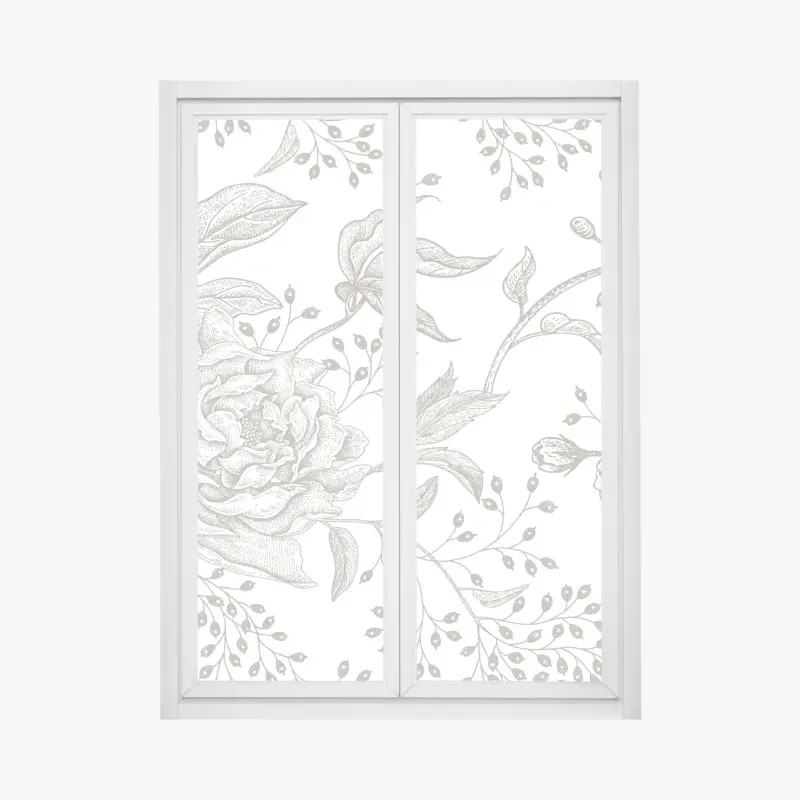 Fensteraufkleber zartes botanisches blumenmuster im vintage-stil