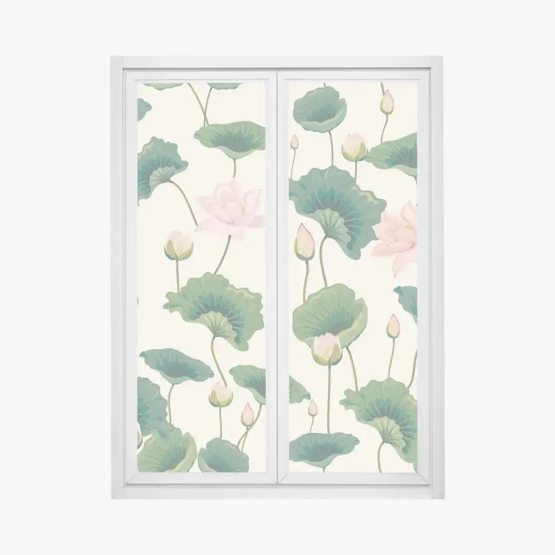 Fensteraufkleber ruhiges botanisches lotosmuster