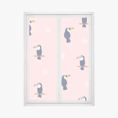 Fensteraufkleber verspieltes tukanmuster auf pastellrosa – Pixers®