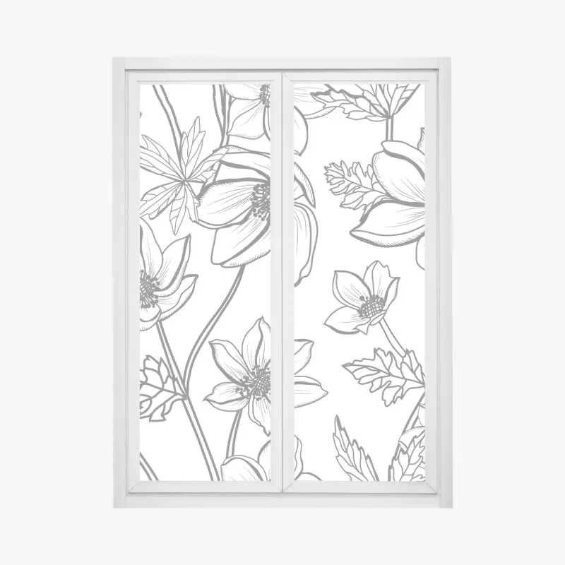 Fensteraufkleber botanische linienzeichnung mit blumen