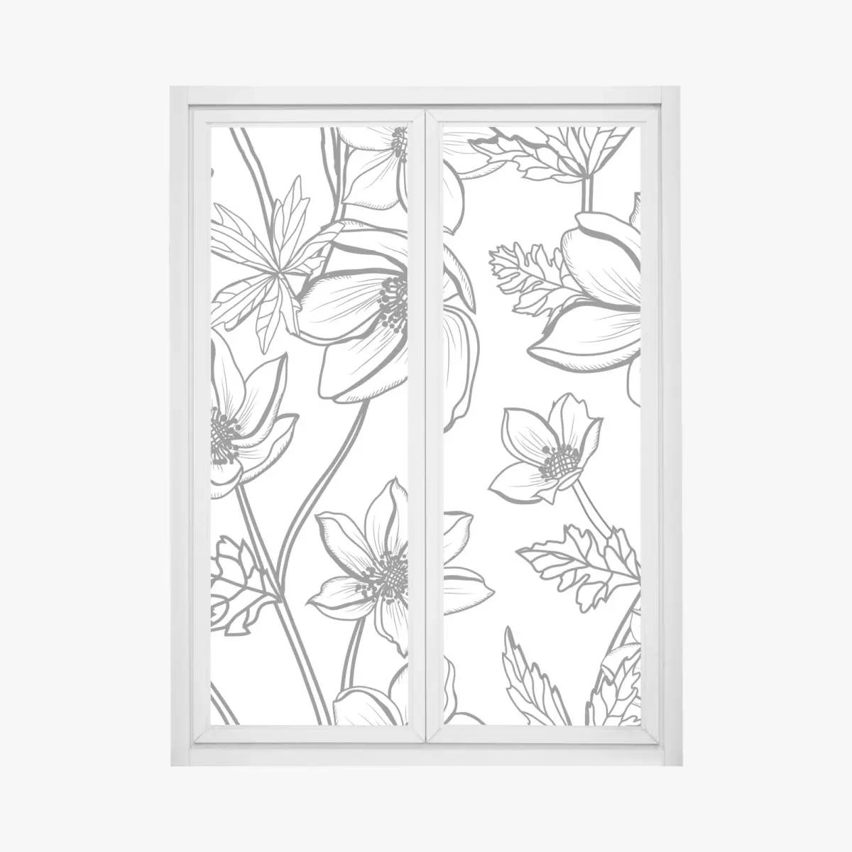 Fensteraufkleber botanische linienzeichnung mit blumen – Pixers®