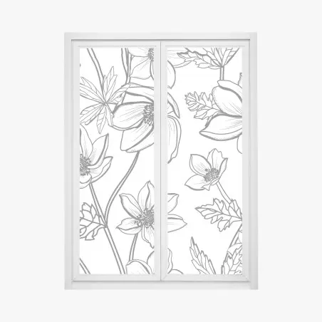 Fensteraufkleber botanische linienzeichnung mit blumen – Pixers®