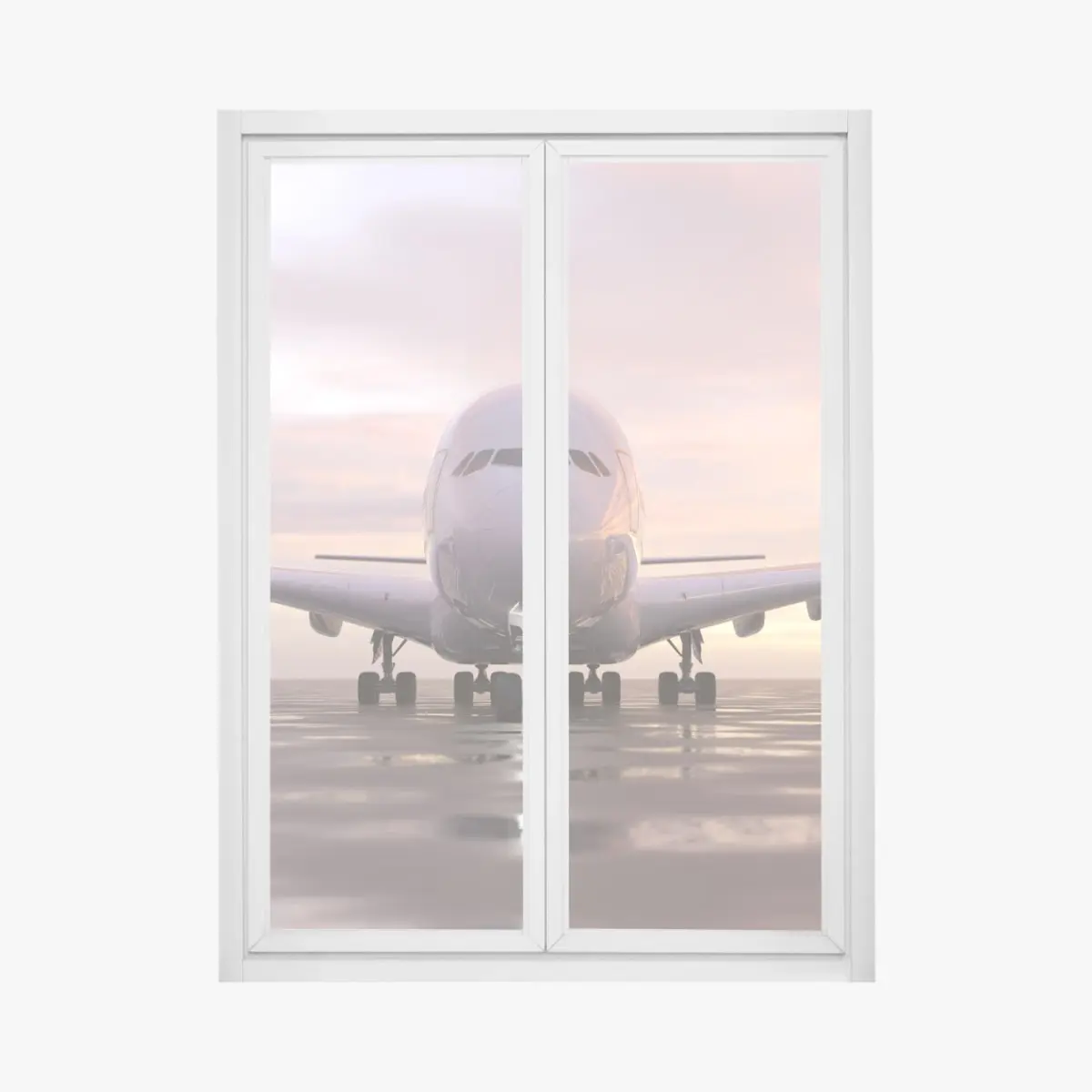 Fensteraufkleber jet auf der startbahn bei sonnenuntergang – Pixers®