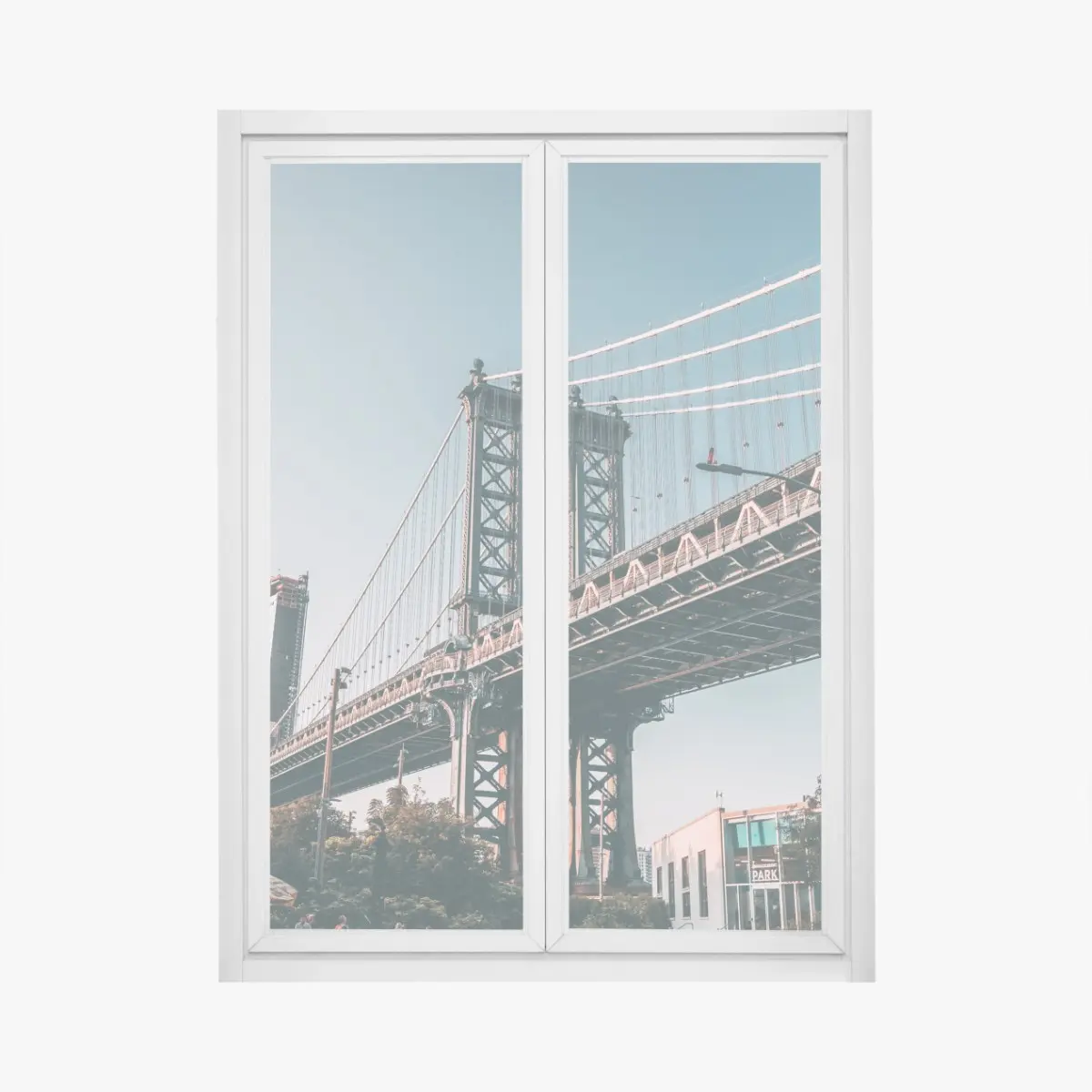 Fensteraufkleber Manhattan brücke in urbaner perspektive – Pixers®