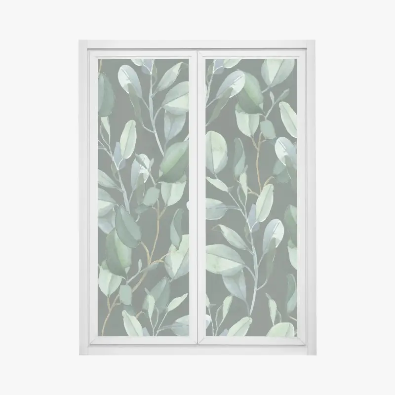 Fensteraufkleber aquarell eukalyptusblätter muster auf dunkelgrünem hintergrund