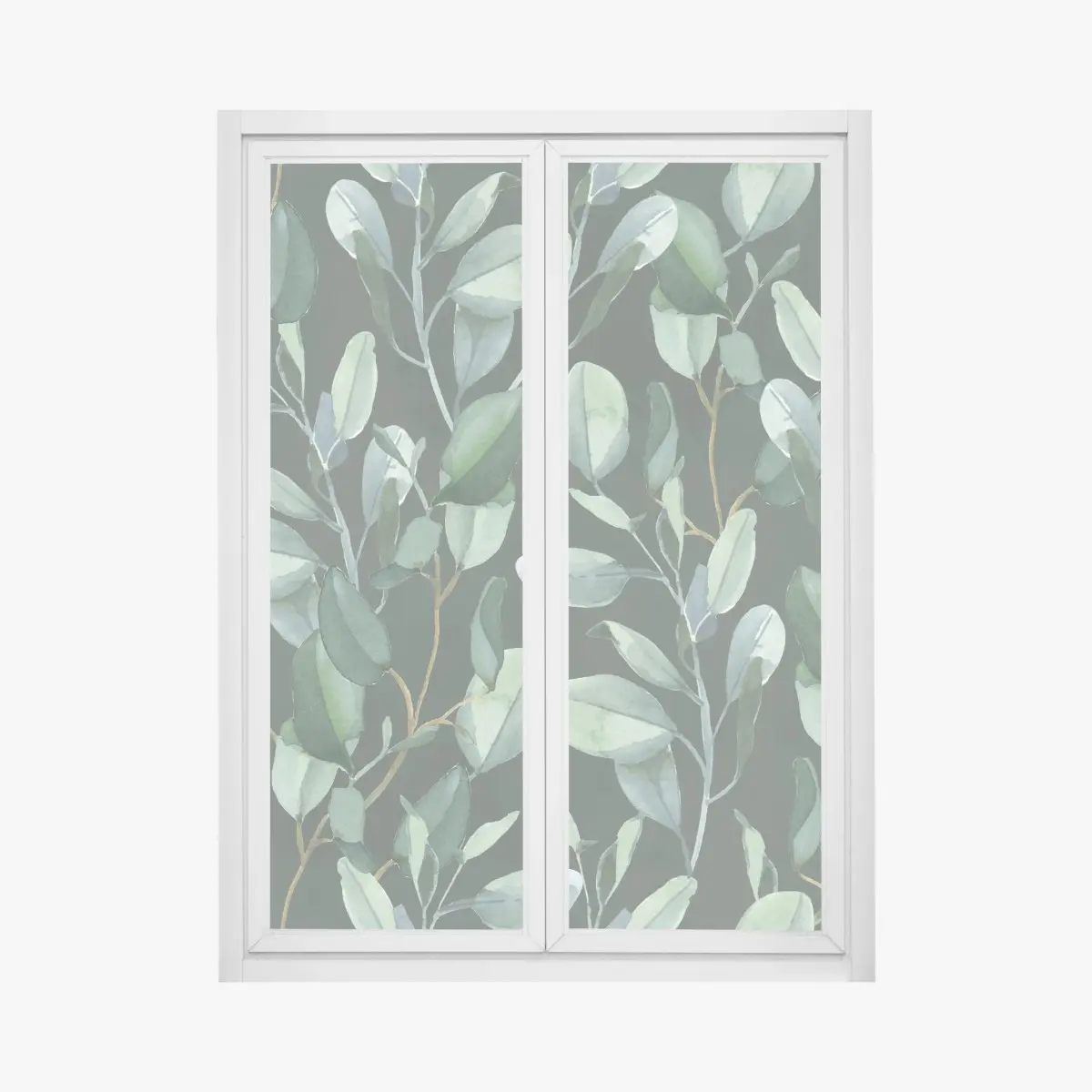 Fensteraufkleber aquarell eukalyptusblätter muster auf dunkelgrünem hintergrund – Pixers®