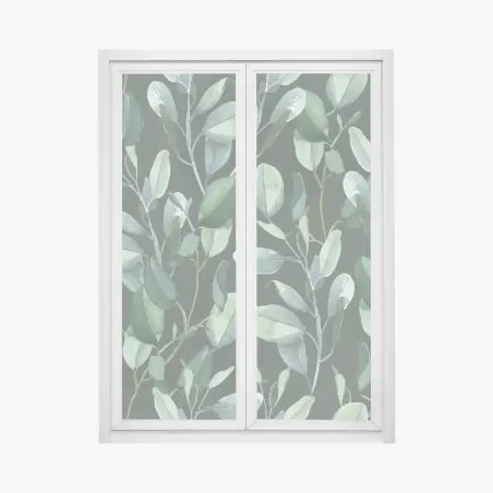 Fensteraufkleber aquarell eukalyptusblätter muster auf dunkelgrünem hintergrund – Pixers®