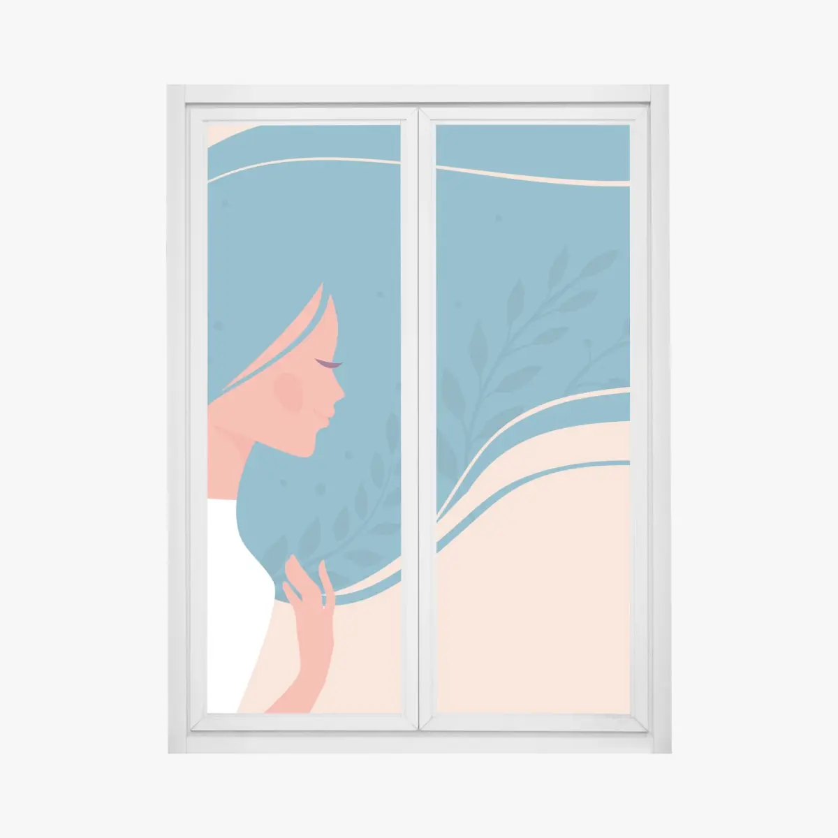 Fensteraufkleber sanftes blumiges profil mit fließendem haar – Pixers®