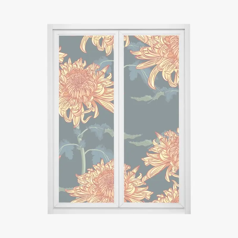 Fensteraufkleber goldene chrysantheme botanisches muster
