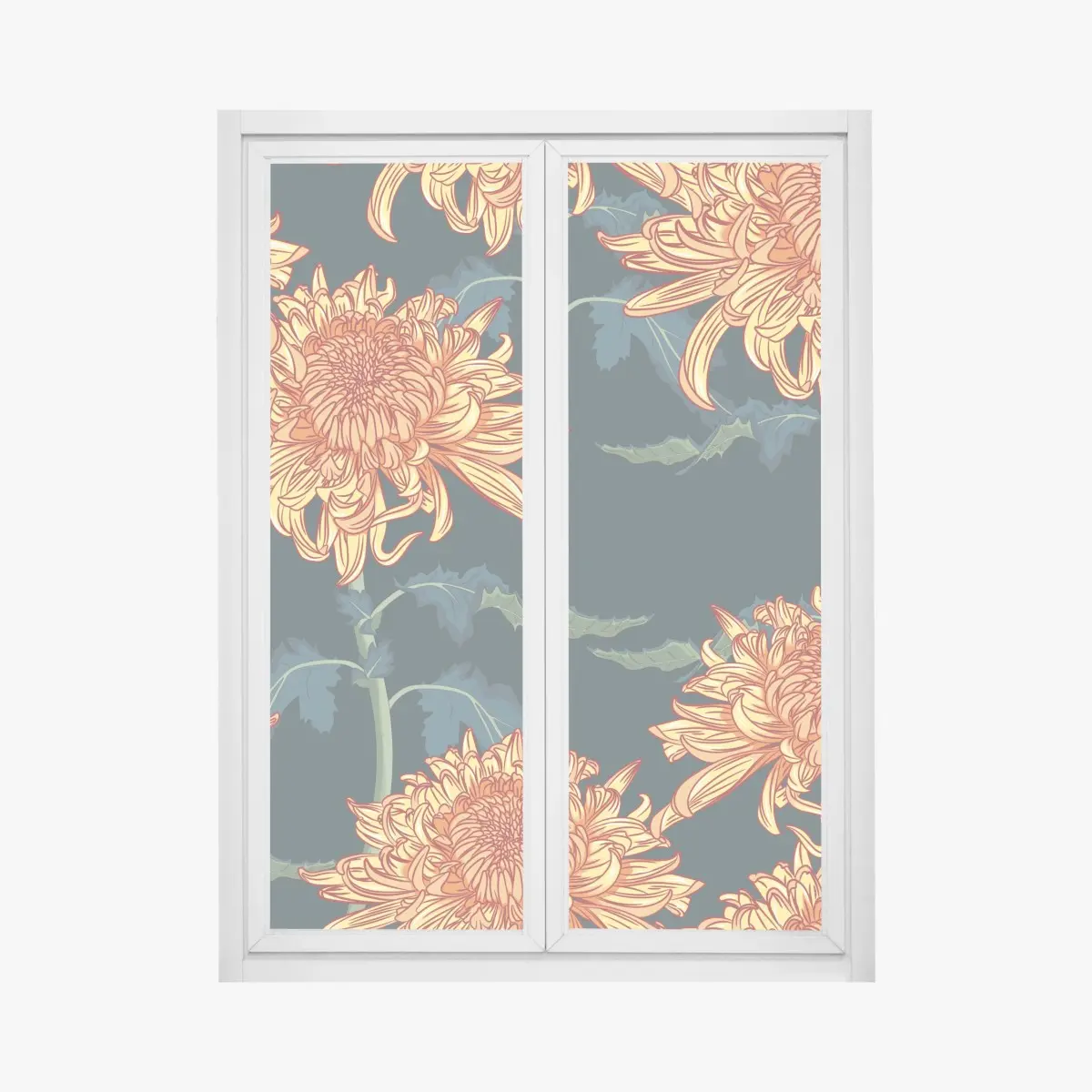 Fensteraufkleber goldene chrysantheme botanisches muster – Pixers®