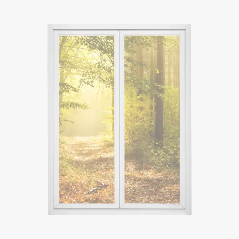 Fensteraufkleber sonnenbeschienener waldweg im herbst