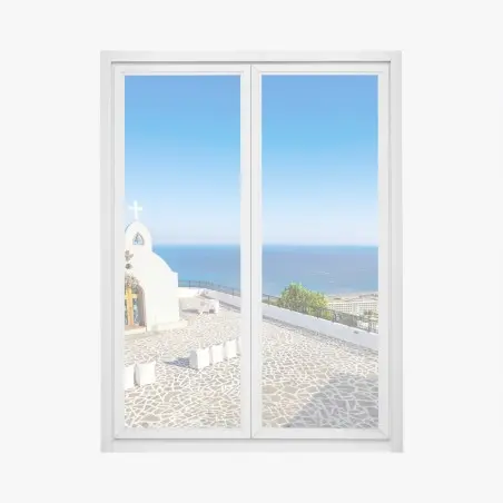 Fensteraufkleber weiße kapelle mit meerblick in Faliraki – Pixers®