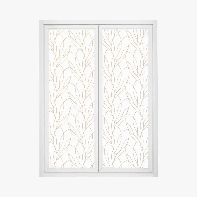 Fensteraufkleber goldenes blattmuster auf weißem hintergrund