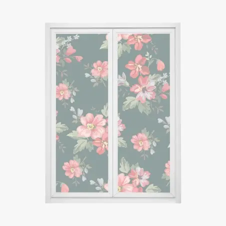 Fensteraufkleber vintage rosa blumenmuster auf tiefgrün – Pixers®