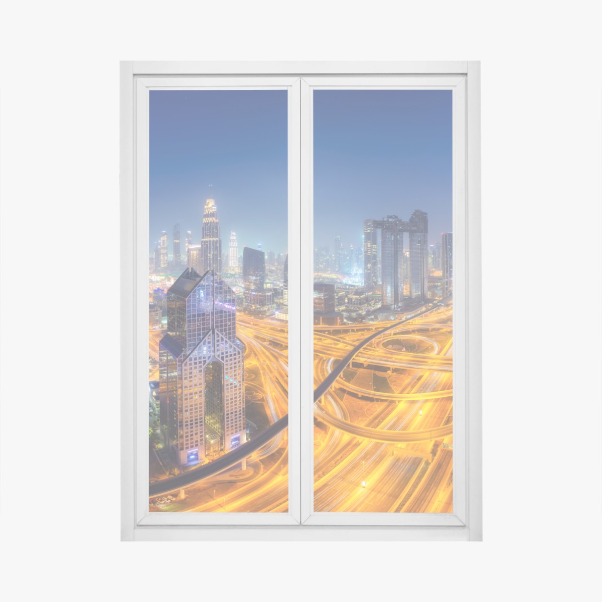 Fensteraufkleber panorama der nächtlichen skyline von Dubai – Pixers®