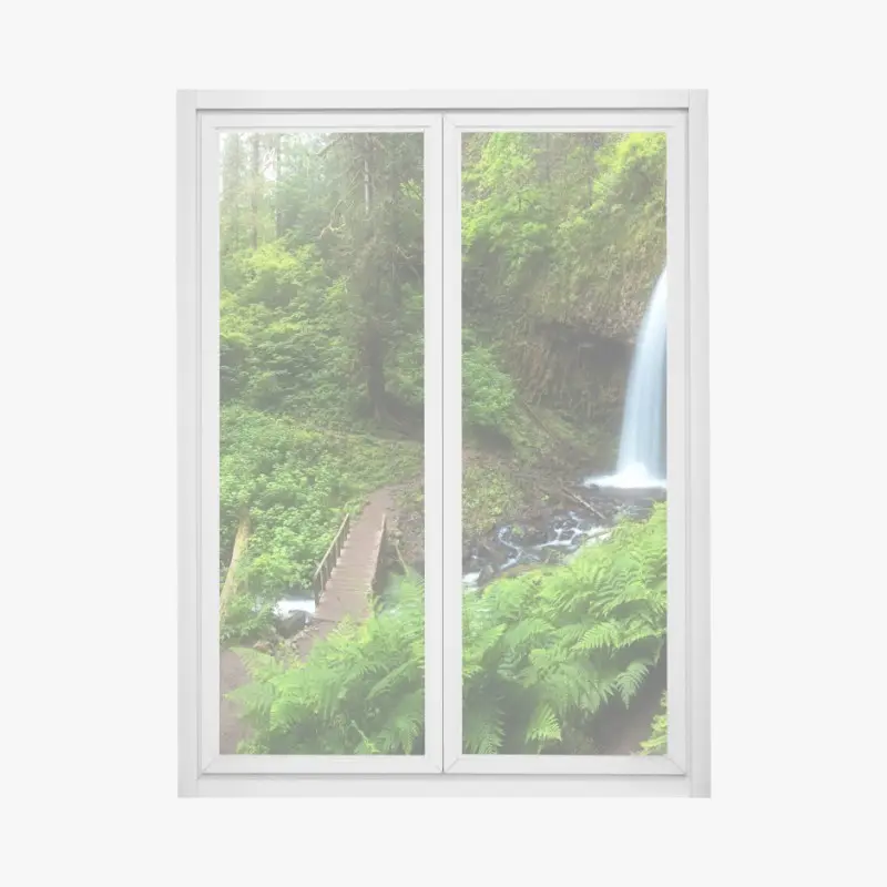 Fensteraufkleber üppiger waldwasserfall panorama