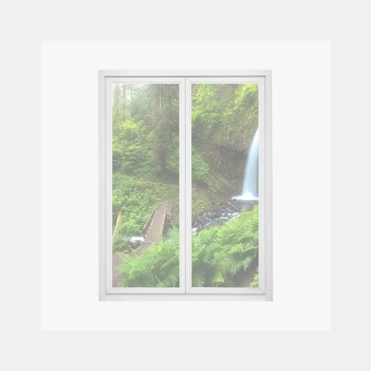 Fensteraufkleber üppiger waldwasserfall panorama – Pixers®