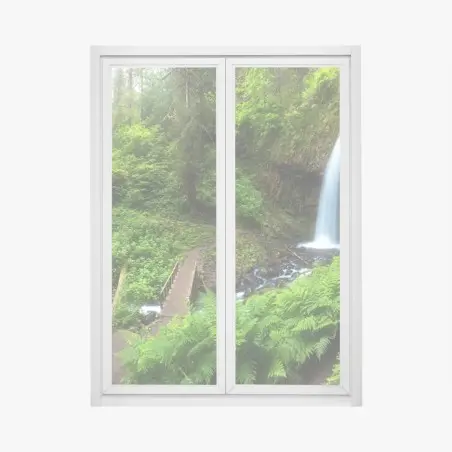 Fensteraufkleber üppiger waldwasserfall panorama – Pixers®