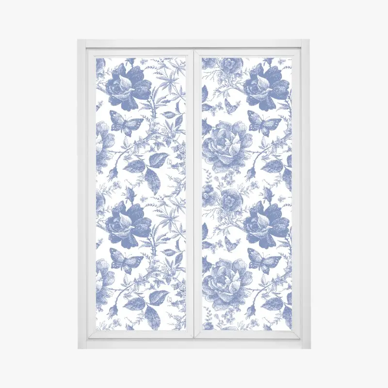 Fensteraufkleber blaues blumen toile-muster
