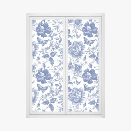 Fensteraufkleber blaues blumen toile-muster – Pixers®