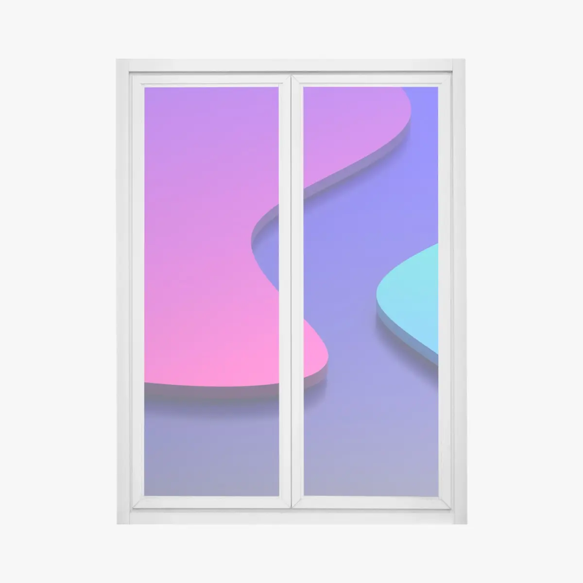 Fensteraufkleber leuchtende lila-blaue abstrakte 3d-formen – Pixers®