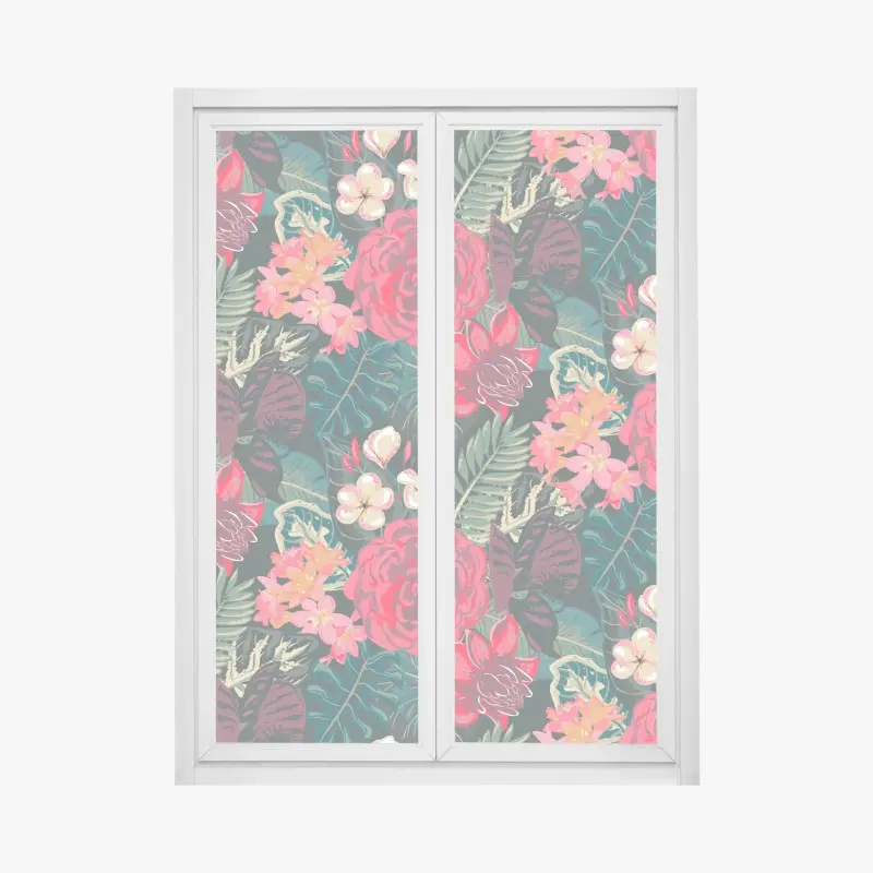 Fensteraufkleber tropisches blumenmuster in rosa und türkis