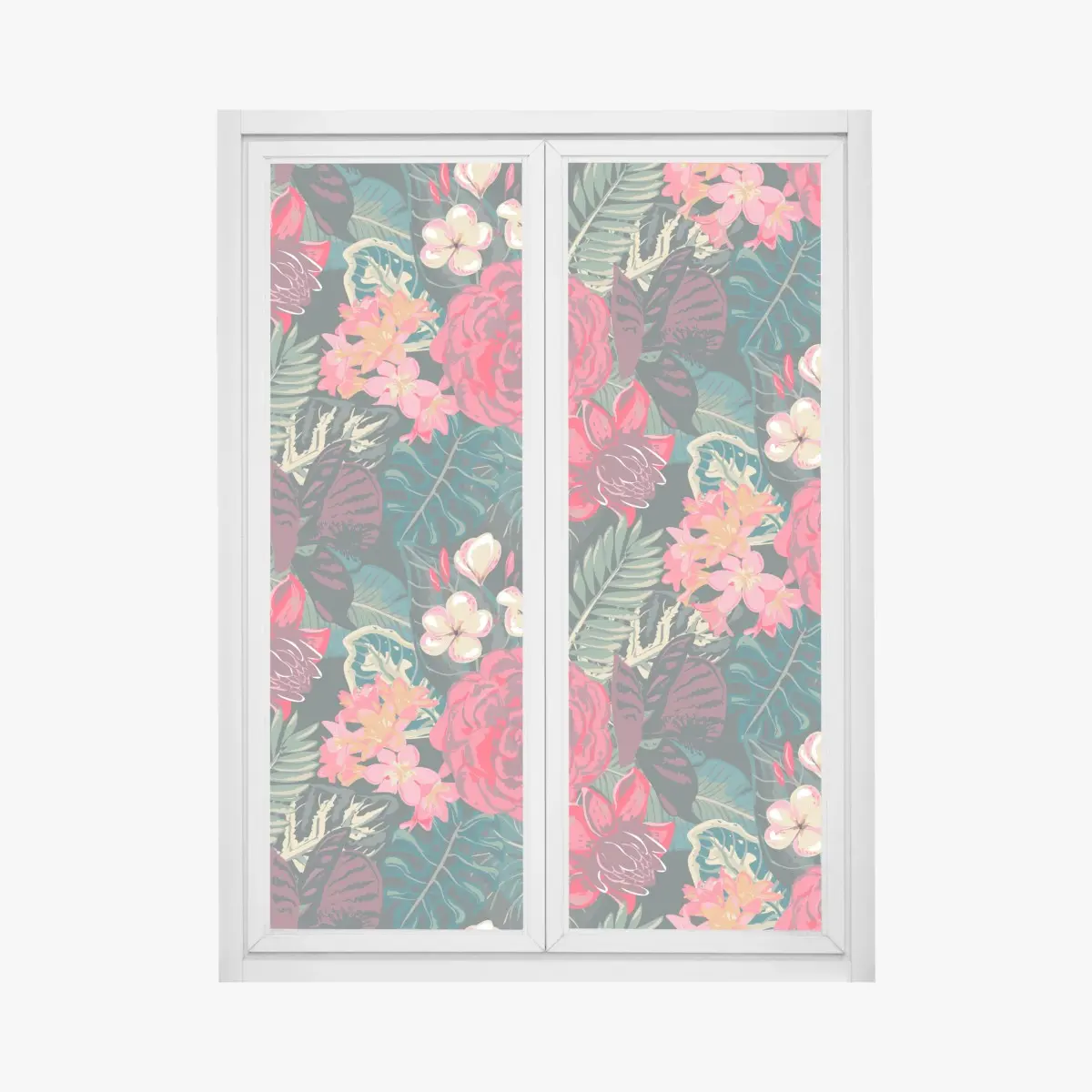 Fensteraufkleber tropisches blumenmuster in rosa und türkis – Pixers®
