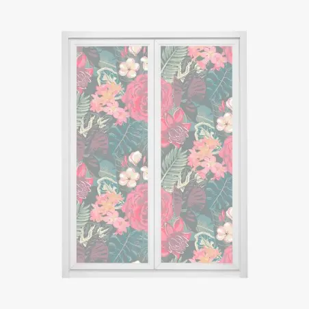 Fensteraufkleber tropisches blumenmuster in rosa und türkis – Pixers®