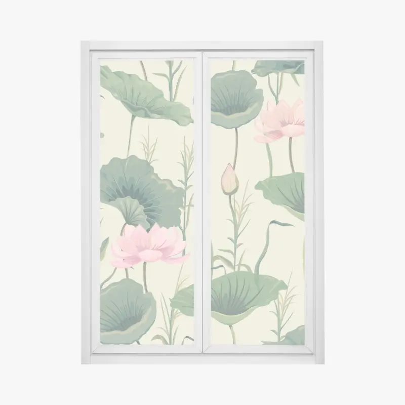 Fensteraufkleber sanfter lotusgarten botanisches muster