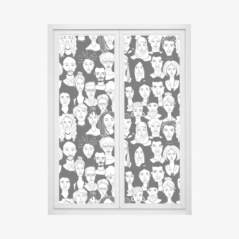 Fensteraufkleber muster mit vielfältigen gesichtern