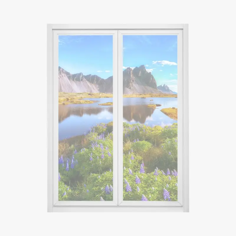Fensteraufkleber lebendige lupinenwiesen bei Vestrahorn, Island